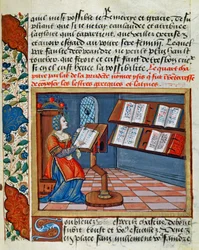 Donna che illumina il Libro dei Prudenti e degli Imprudenti di Catherine d